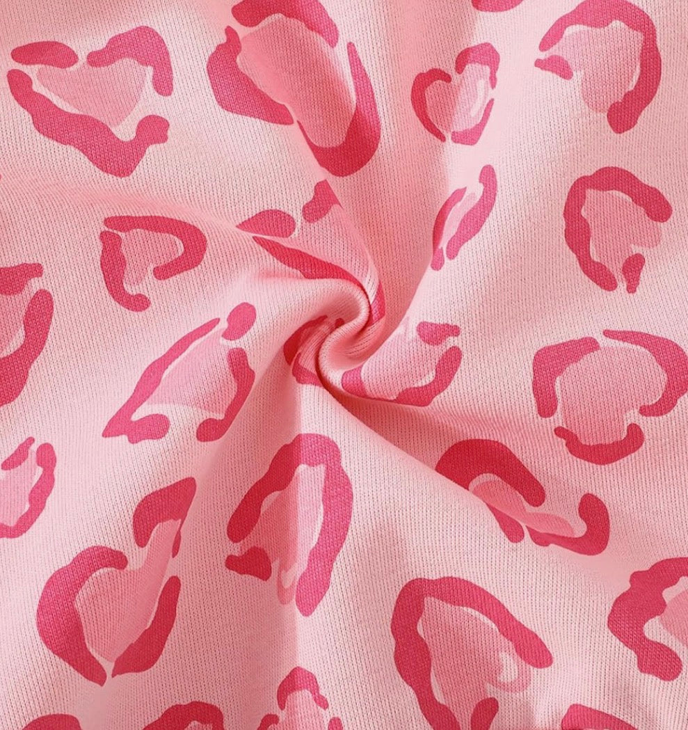 Pink leopard heart ruffle sleeve sweatshirt