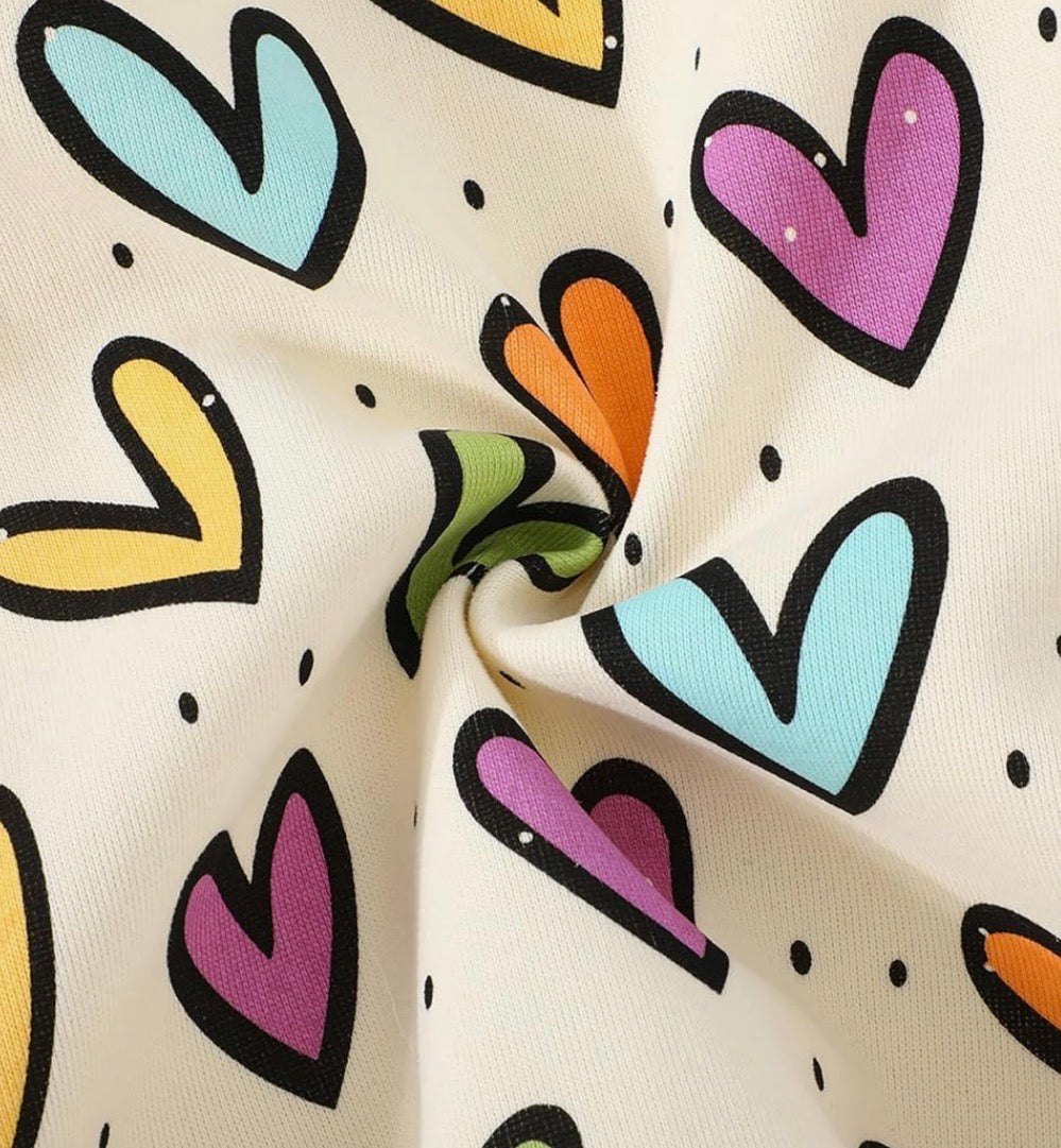 Multi coloured heart ruffle sleeve sweatshirt