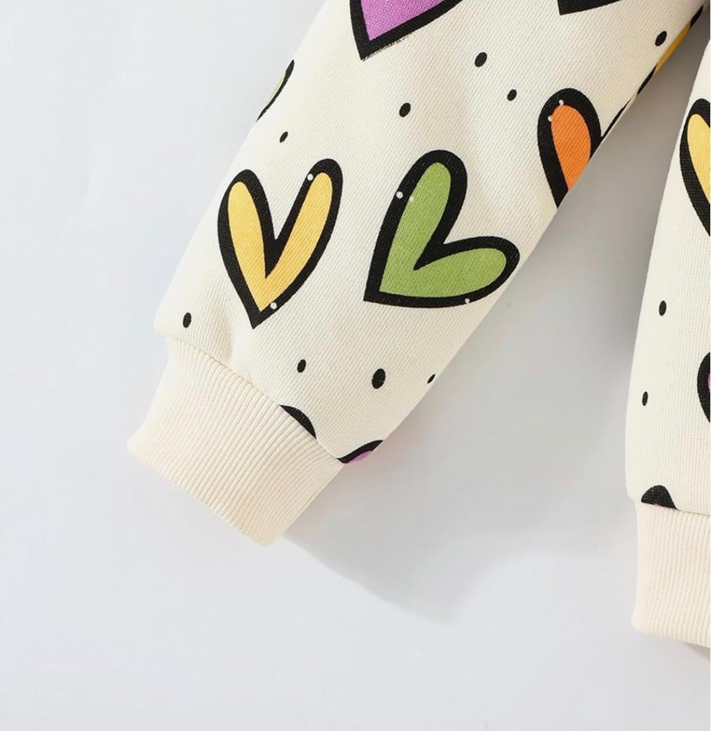 Multi coloured heart ruffle sleeve sweatshirt