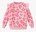 Pink leopard heart ruffle sleeve sweatshirt
