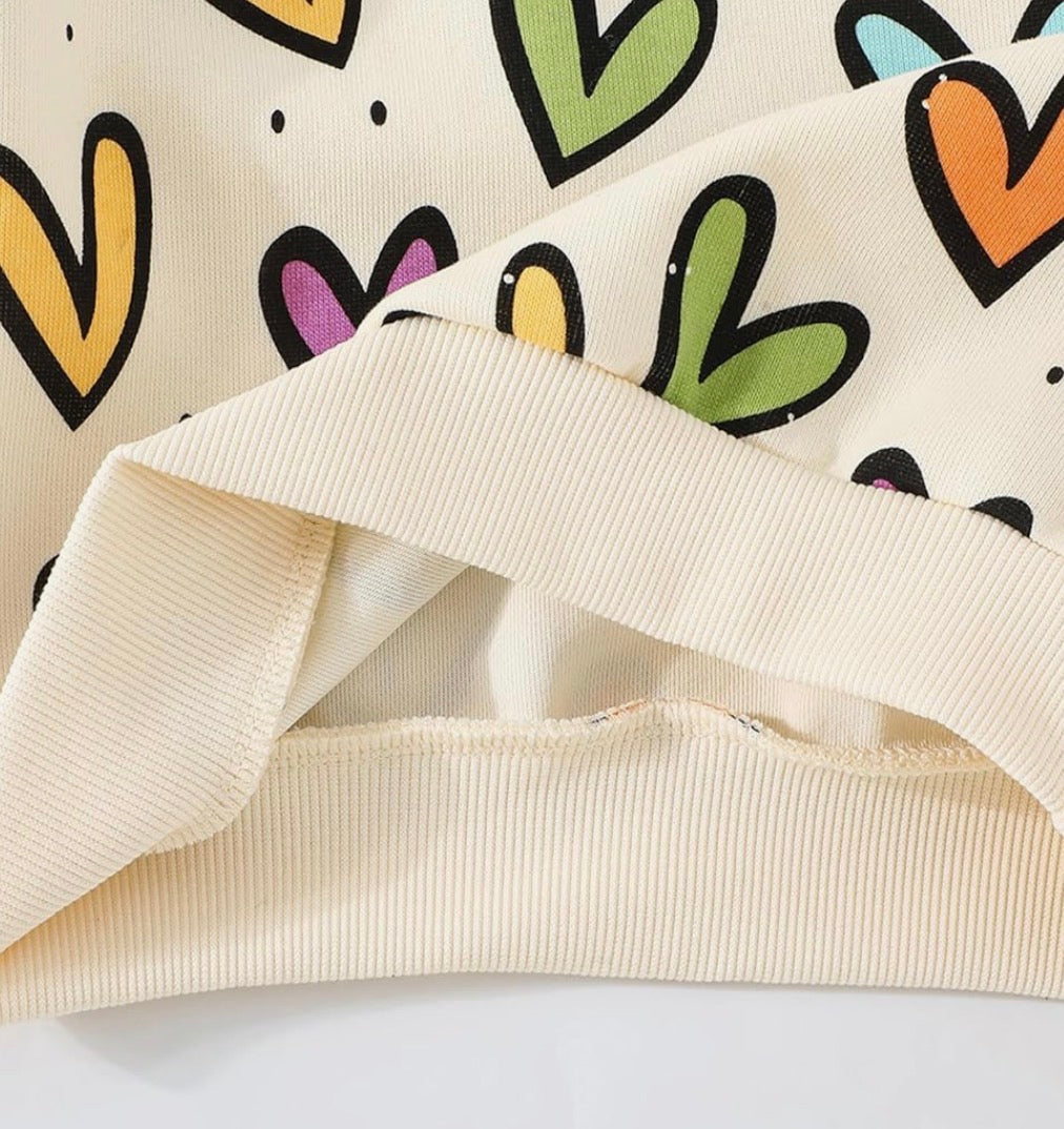 Multi coloured heart ruffle sleeve sweatshirt