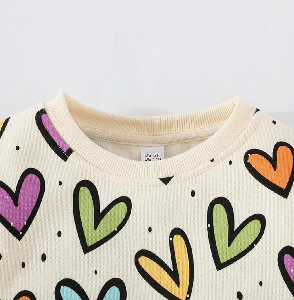 Multi coloured heart ruffle sleeve sweatshirt